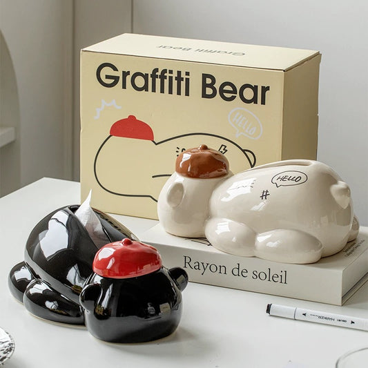 Adorable Bear Restaurant Tissue Box-black
